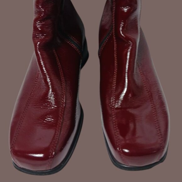 La Canadienne Patent Leather Waterproof  Square Toe Mid-Calf Boots Burgundy  8.5 - Picture 4 of 16